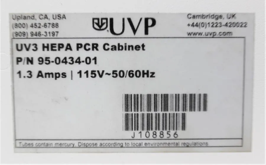 UVP UV3 Hepa PCR Cabinet 95-0434-01 CLEARANCE! As-Is