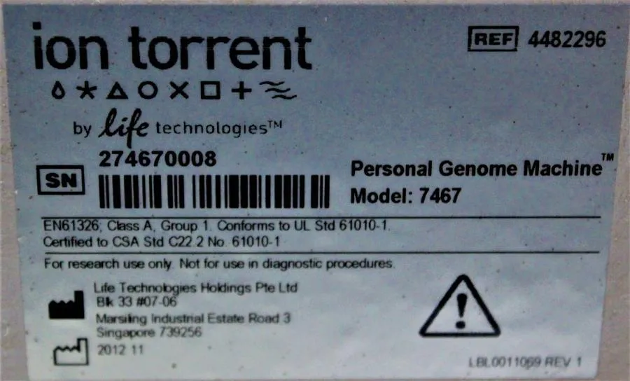 Ion Torrent 7467 Personal Genome Machine CLEARANCE! As-Is