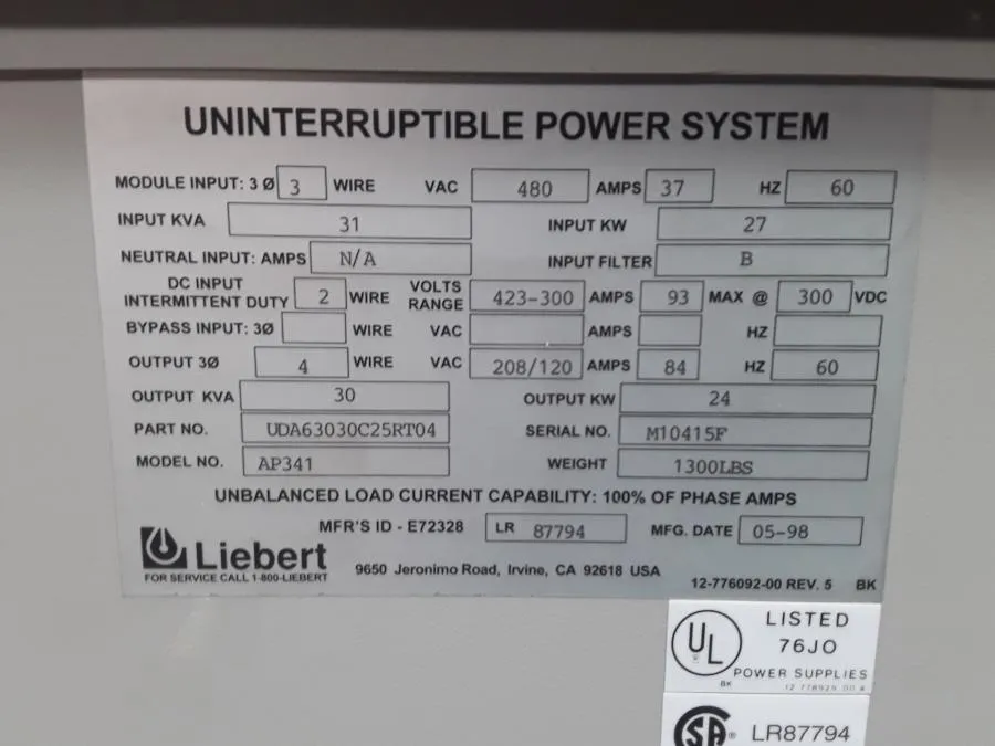 Liebert Series 300 UPS AP341 Controller Uninterruptible Power System
